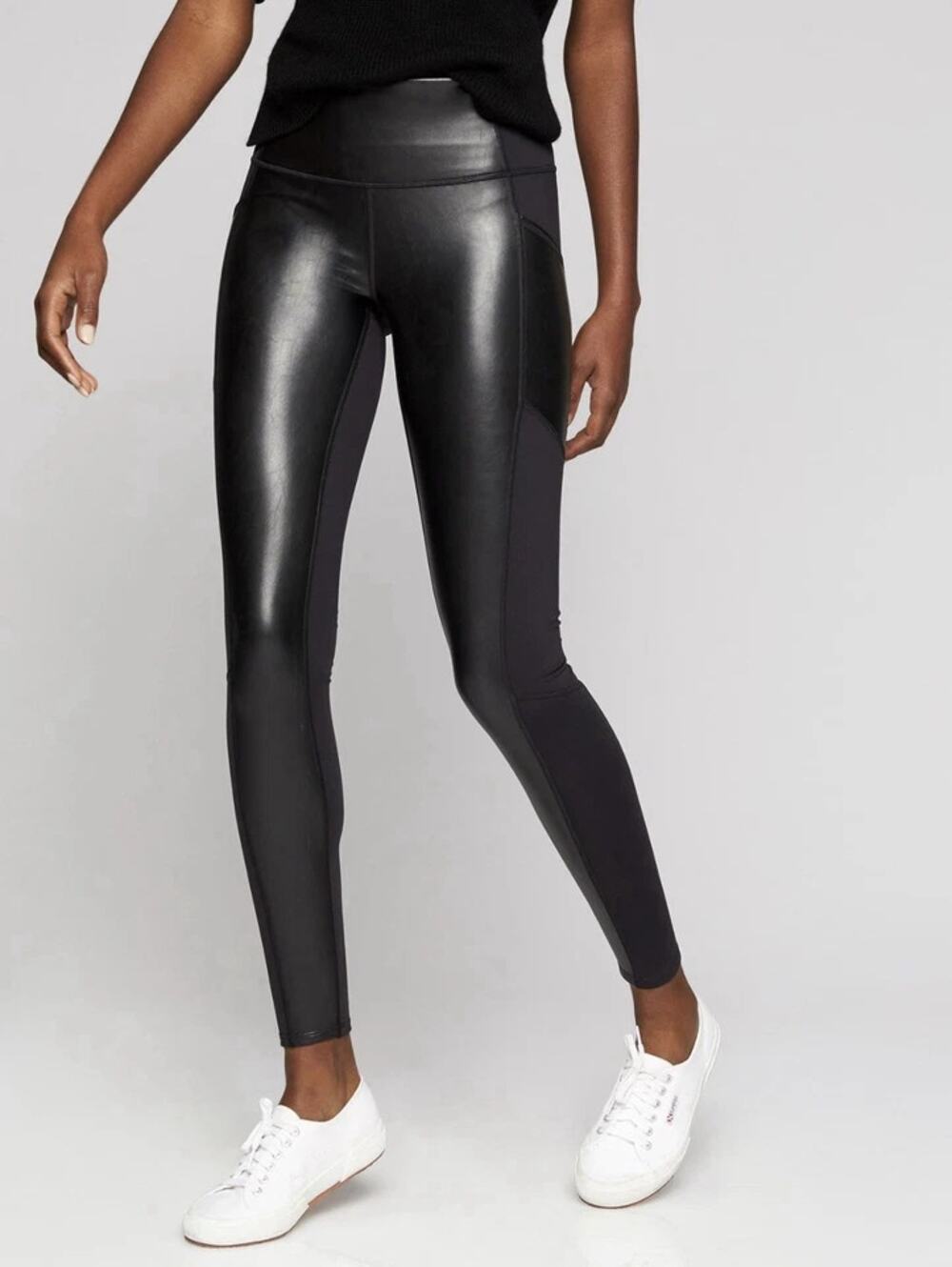 Athleta Gleam Chaturanga to Town Tights Faux Leather Leggings Black Size XXS